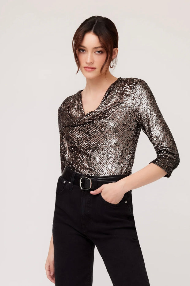 COWL NECK SEQUIN TOP