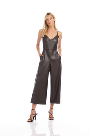 FAUX LEATHER CROPPED JUMPSUIT