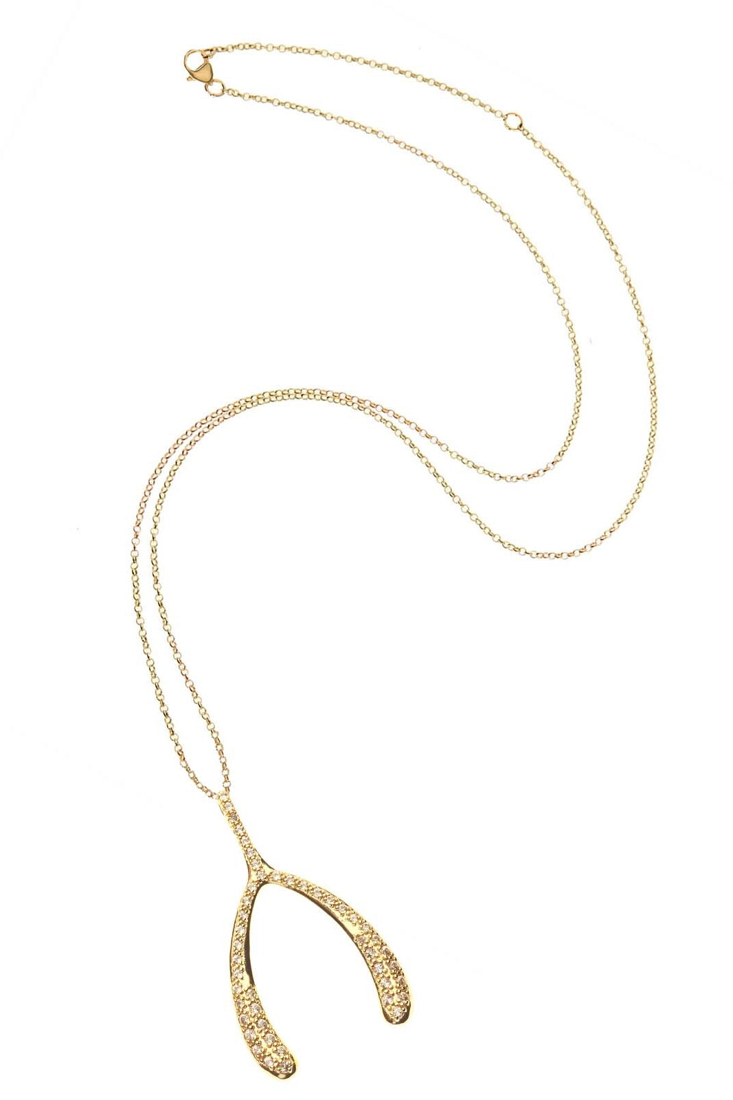 LUCKY PAVE WISHBONE NECKLACE- ADJ DELICATE CHAIN - Necklaces - Sassanova