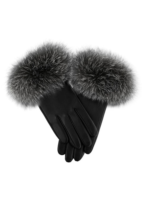 LEATHER GLOVES W/FOX FUR TRIM