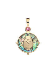 PROTECT ABALONE SCARAB NECKLACE- DRAWN LINK CHAIN