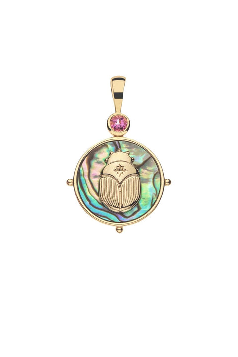 PROTECT ABALONE SCARAB NECKLACE- DRAWN LINK CHAIN
