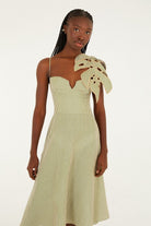 STRIPED MONSTERA LEAF SLEEVELESS MIDI DRESS - Dresses - Sassanova
