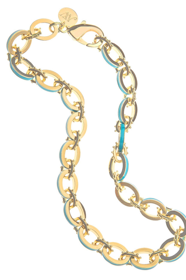 16" ENAMEL CHUNKY NECKLACE- TURQUOISE