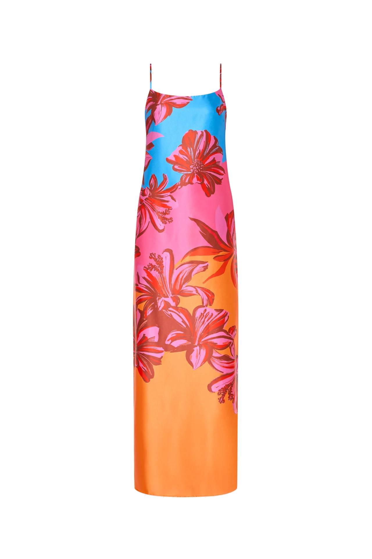 LILY SUNSET FLOWER PRINTED SATIN MAXI DRESS - Dresses - Sassanova