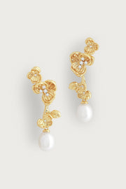 ORCHID W/PEARL DROP EARRINGS- GLD