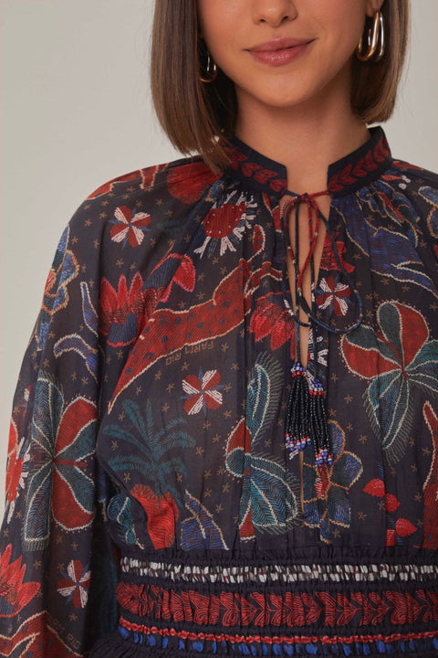 TROPICAL SHINE V-NECK BLOUSE