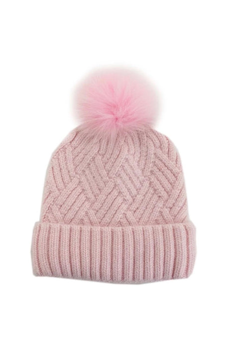 KNIT HAT W/FUR POM