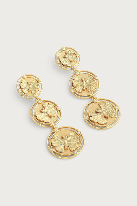 BUTTERFLY COIN DROP EARRINGS- GLD/CZ