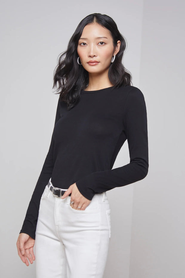 TESS LS RIBBED CREW NECK TEE