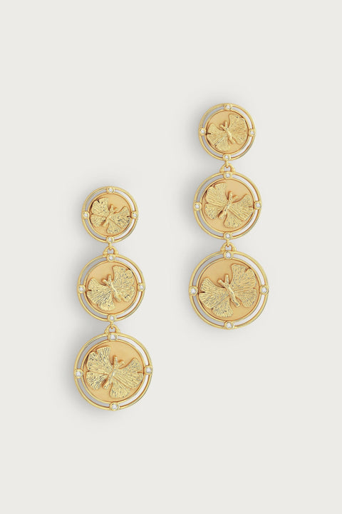 BUTTERFLY COIN DROP EARRINGS- GLD/CZ