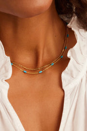 TATUM BEAD NECKLACE - GLD/TURQUOISE