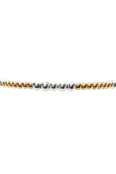 3MM GOLD BRACELET W/4MM SILVER BEADS- 6.5