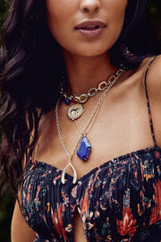LUCKY PAVE WISHBONE NECKLACE- ADJ DELICATE CHAIN