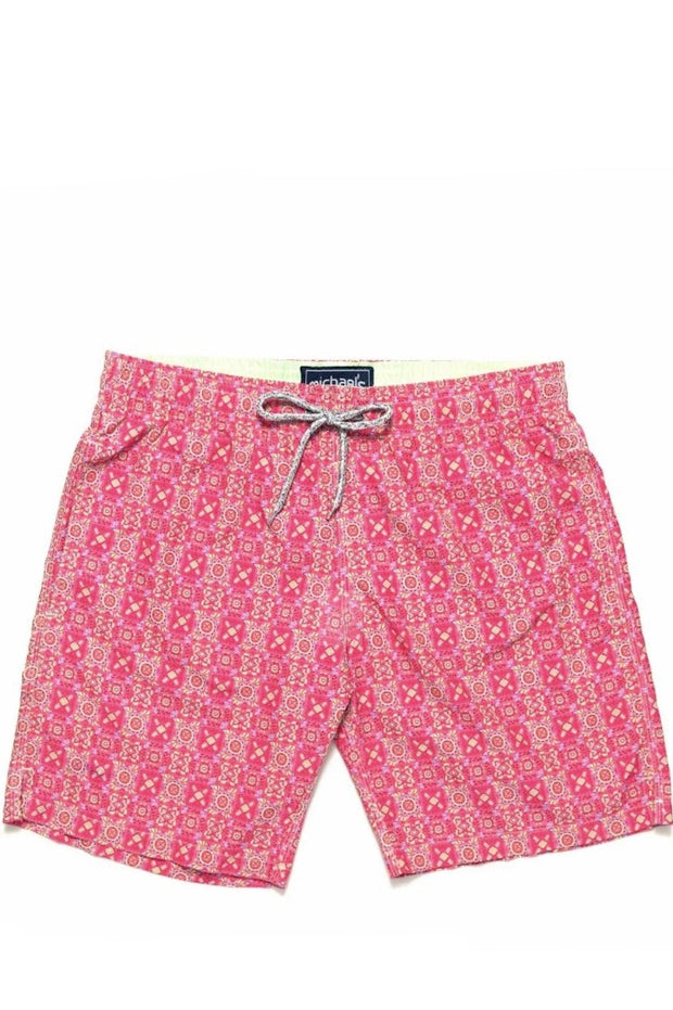 SQUARE GEO PRINT CYCLIST SWIM TRUNKS