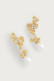 ORCHID W/PEARL DROP EARRINGS- GLD