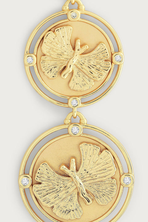 BUTTERFLY COIN DROP EARRINGS- GLD/CZ