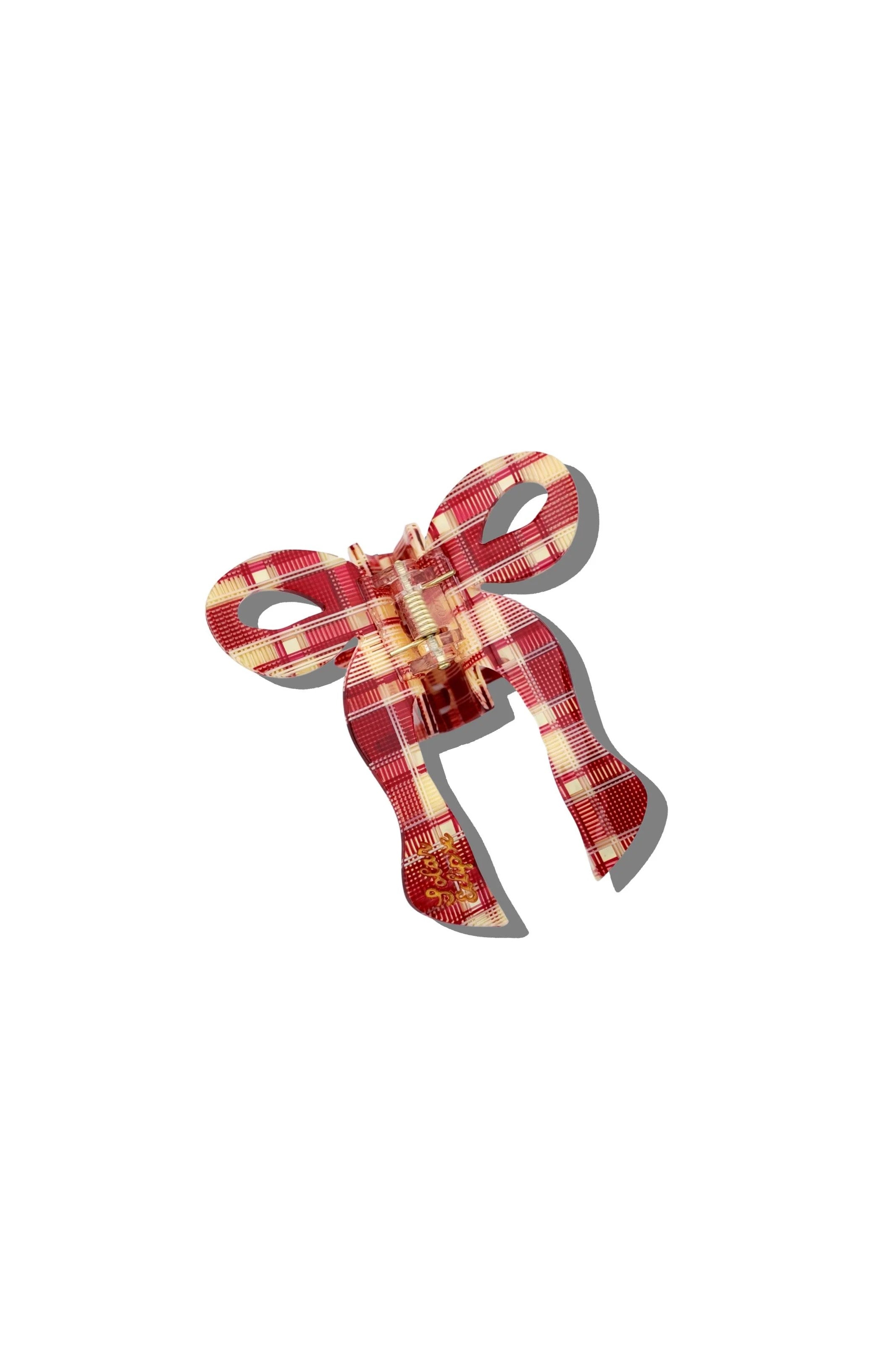 HAND PAINTED RED PLAID BOW HAIR CLIP - Hair accessories - Sassanova
