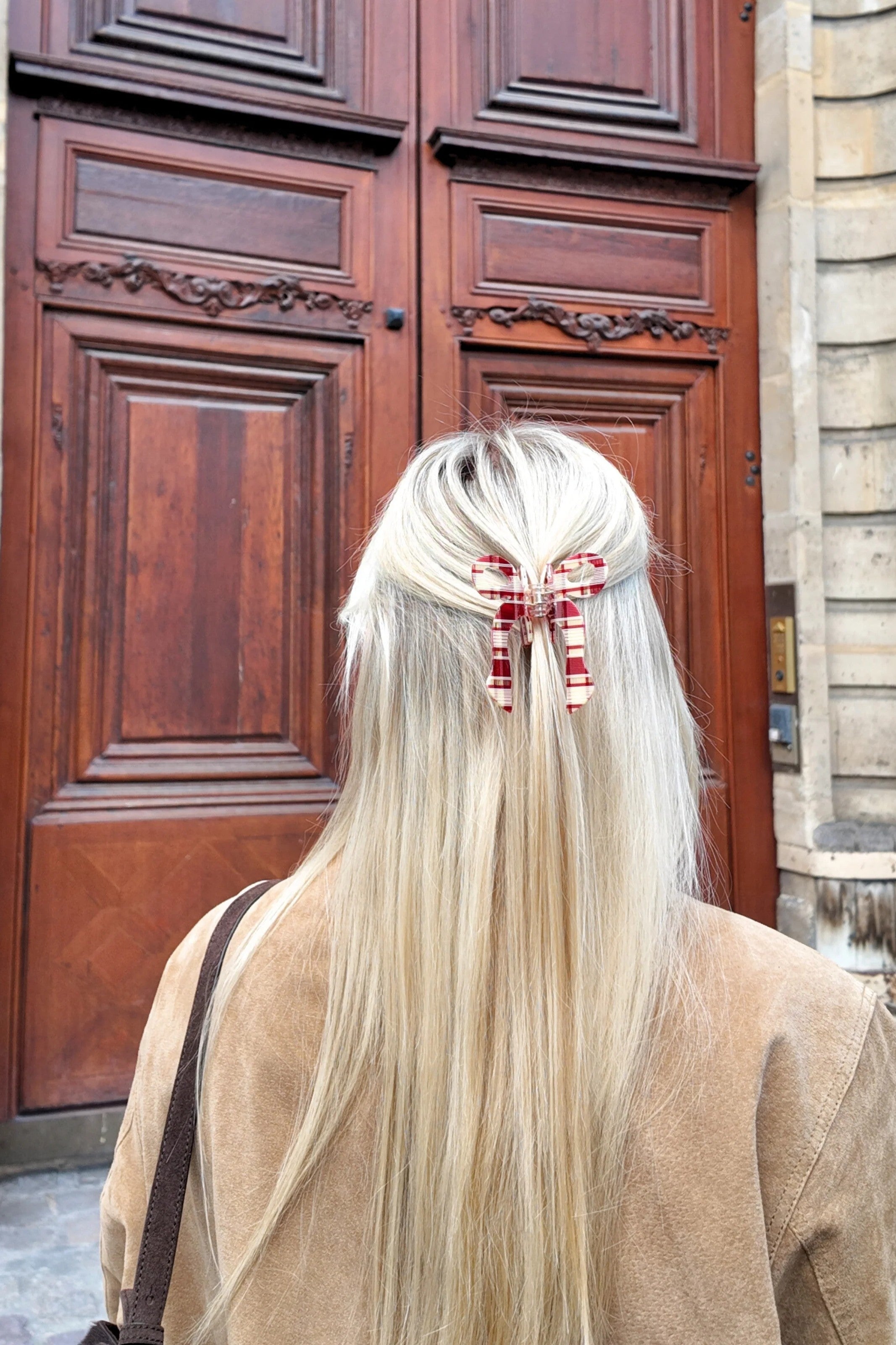 HAND PAINTED RED PLAID BOW HAIR CLIP - Hair accessories - Sassanova