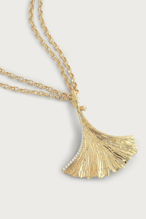 GINKO PENDANT NECKLACE- GLD/CZ