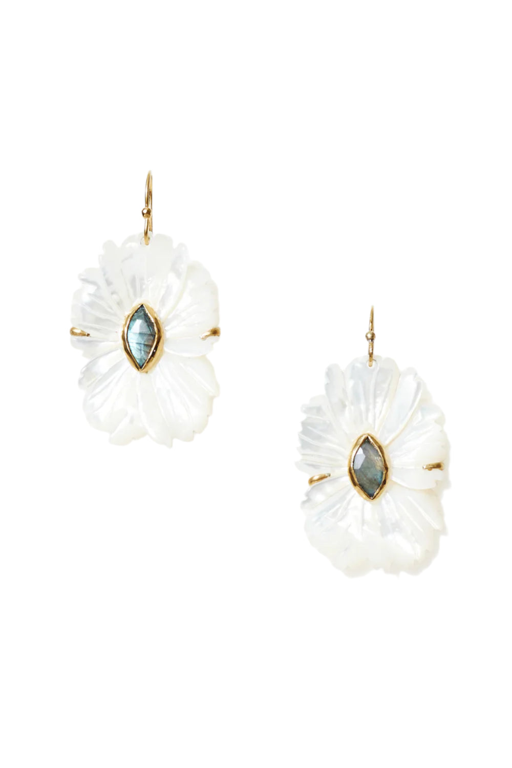 CARVED MOP FLOWER EARRINGS W/LABRADORITE (EG-5777)
sassanova