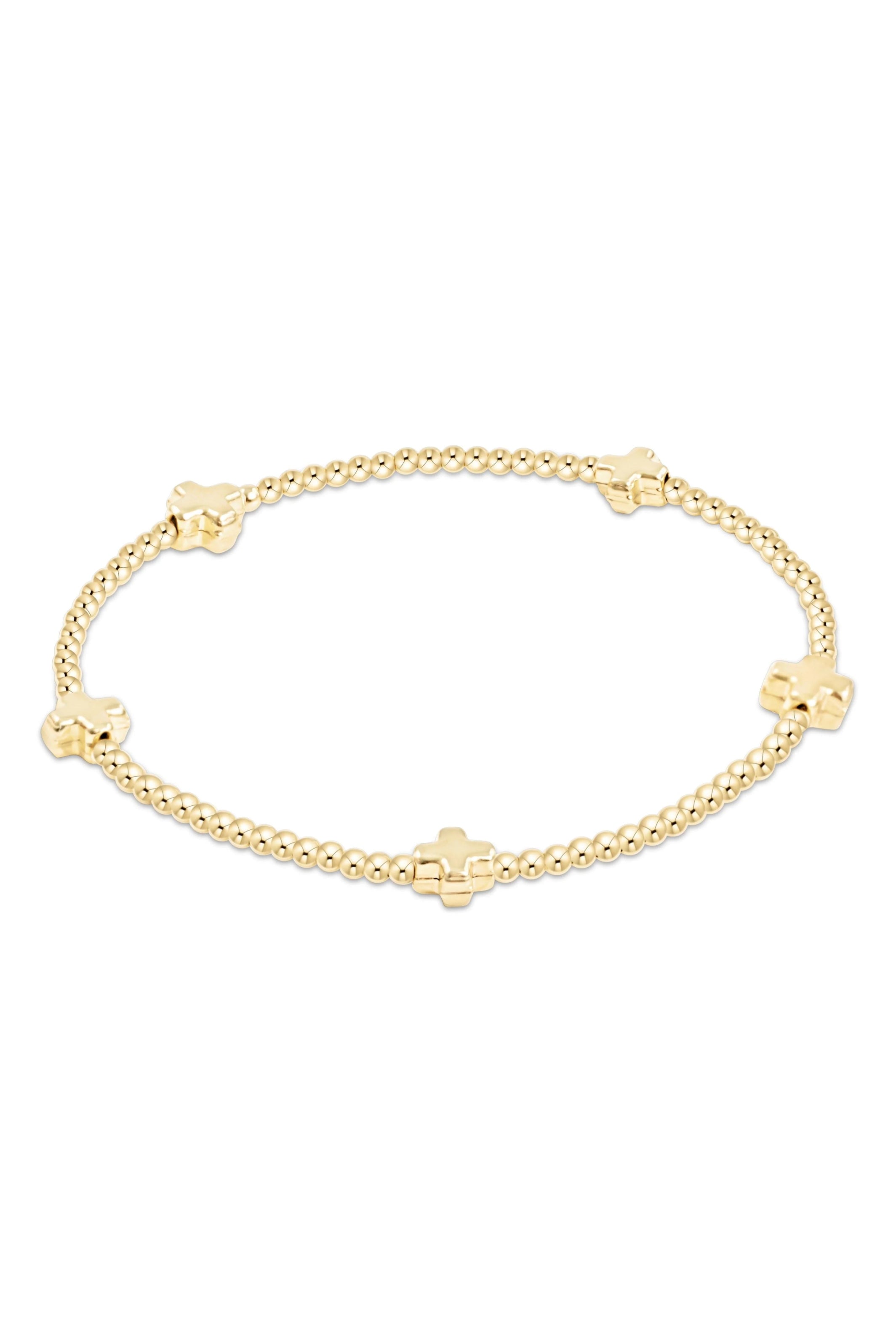 SIGNATURE CROSS SMALL PATTERN 2MM BEAD BRACELET- GOLD - Bracelets - Sassanova