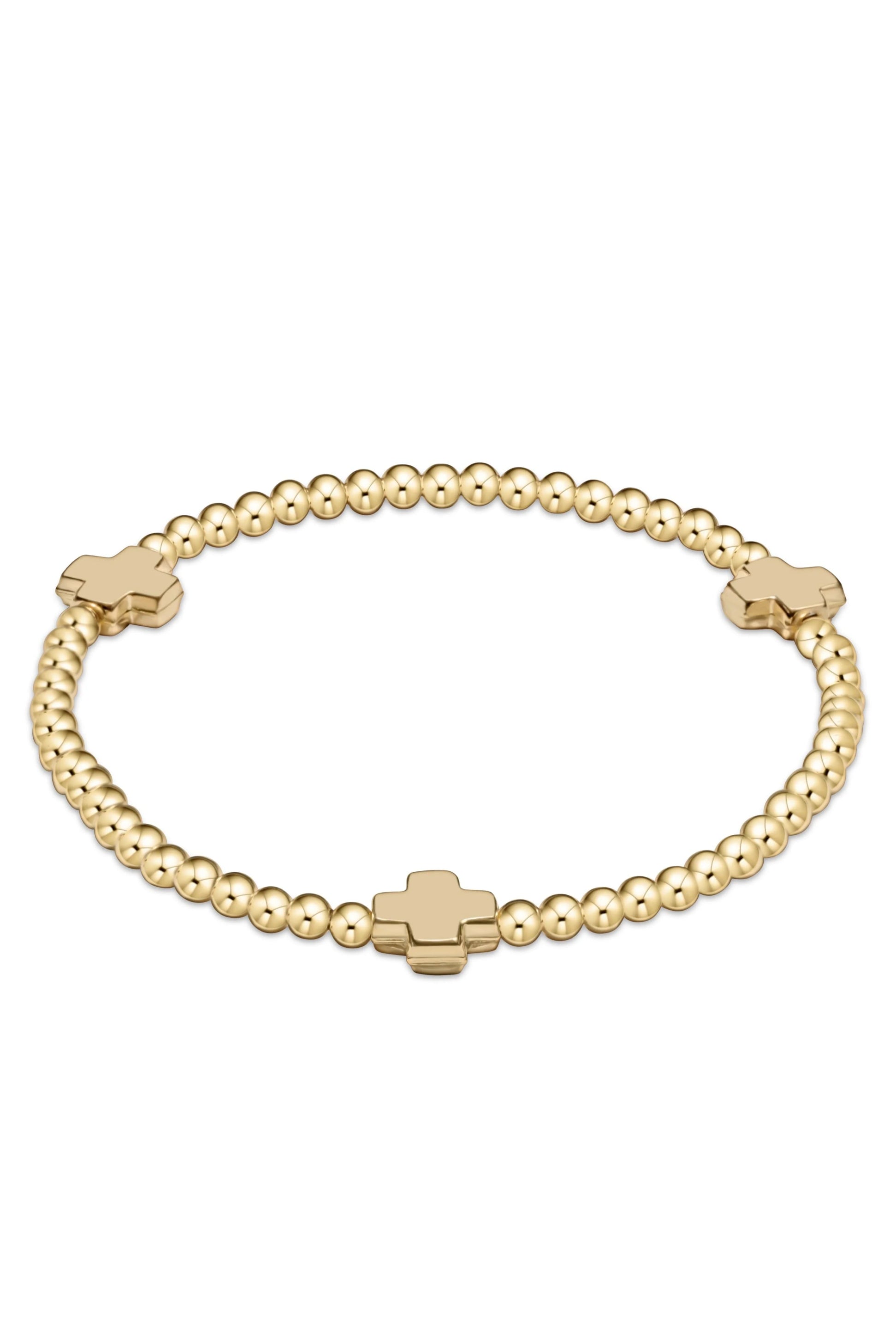 SIG CROSS PATTERN 3MM BEAD BRACELET- GOLD - Bracelets - Sassanova