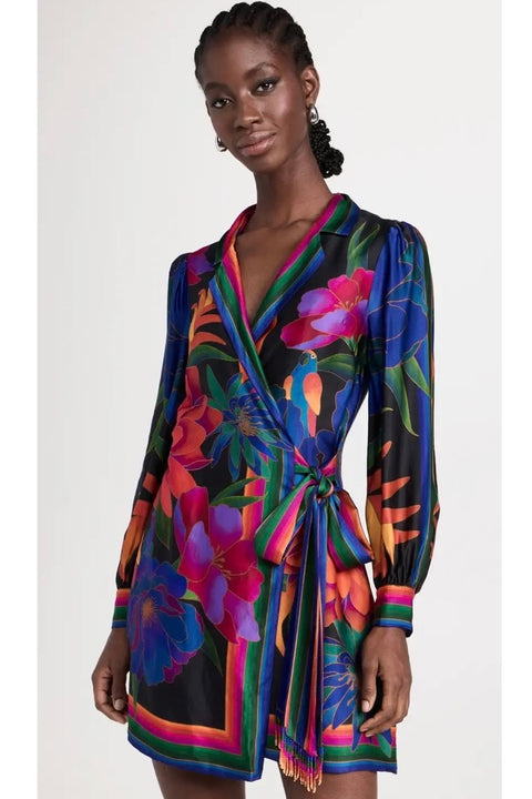 FLOWER SEASON SCARF WRAP MINI DRESS