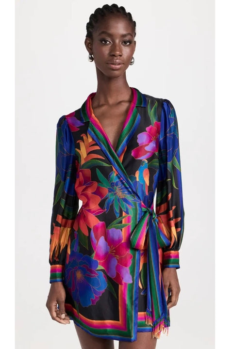 FLOWER SEASON SCARF WRAP MINI DRESS