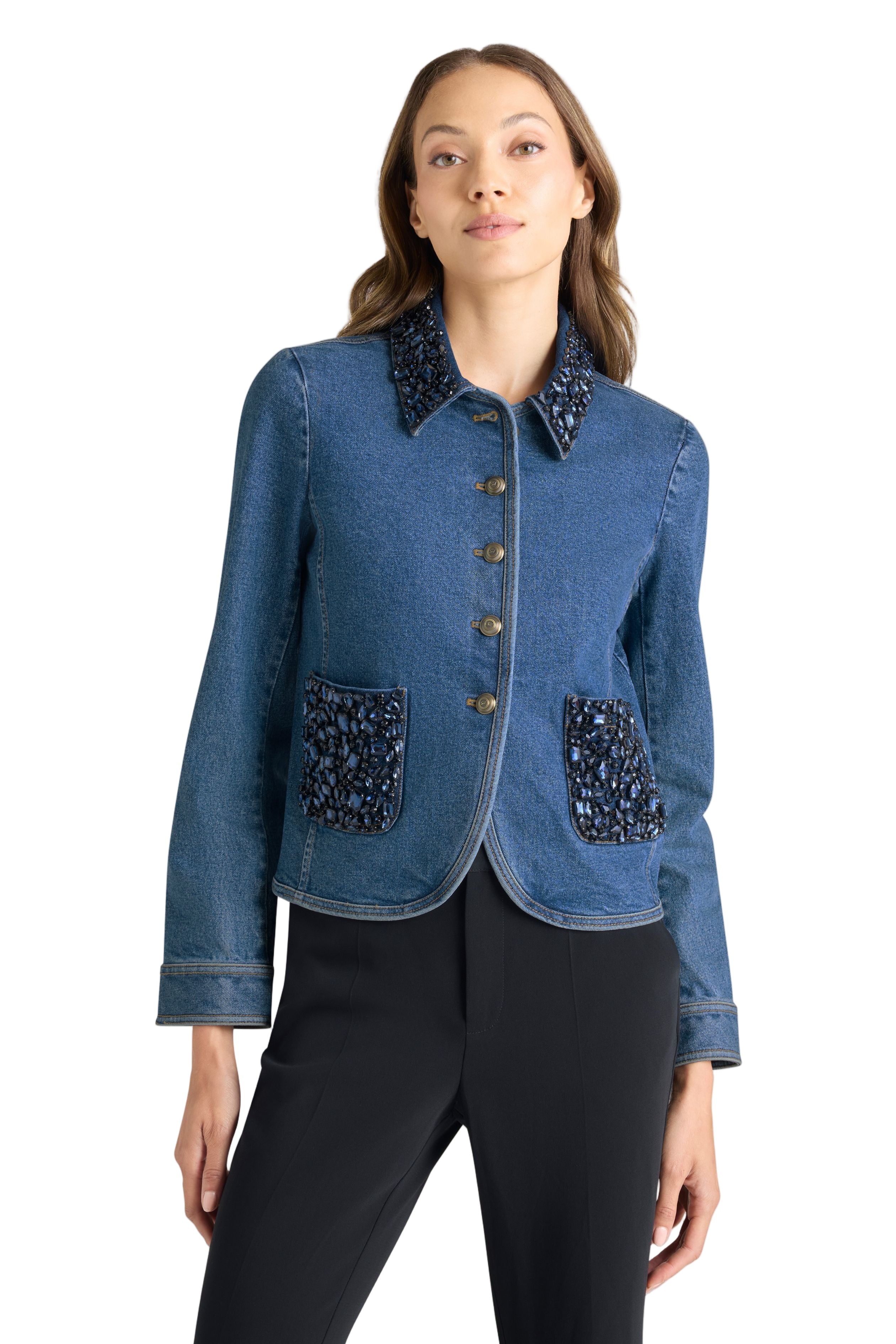 RHINESTONE DENIM AMARA JACKET - Sassanova