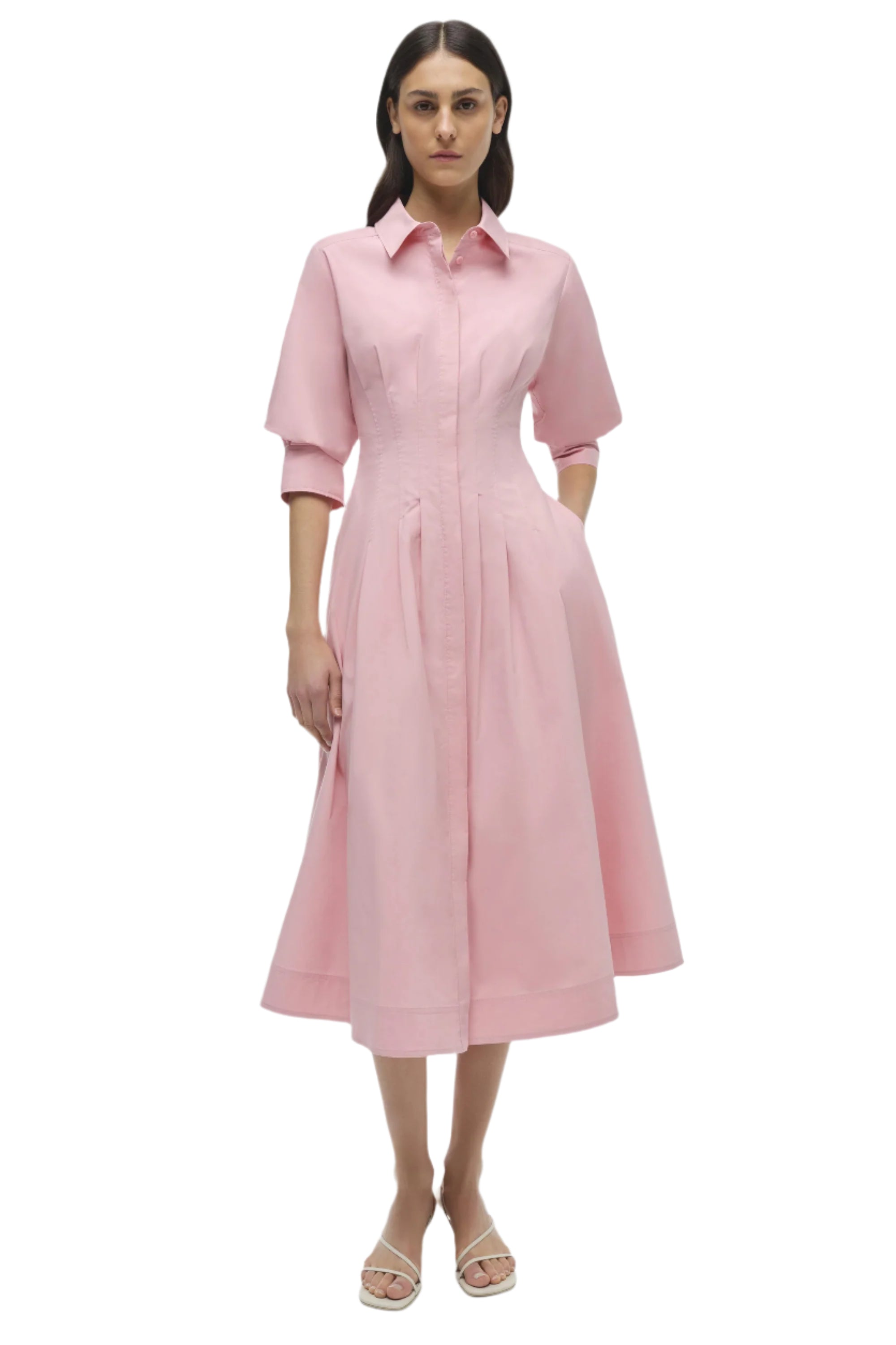 JAZZ PINTUCK SOLID MIDI DRESS-Sassanova1