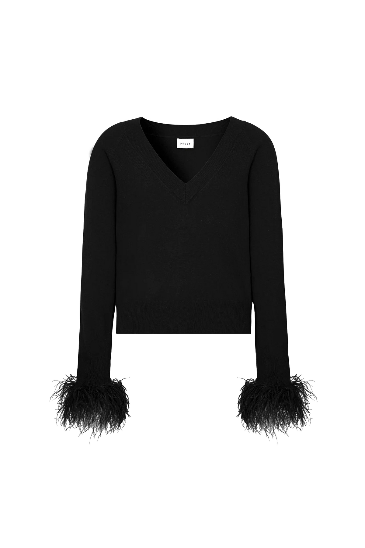 FEATHER CUFF VNECK SWEATER - Sweaters - Sassanova