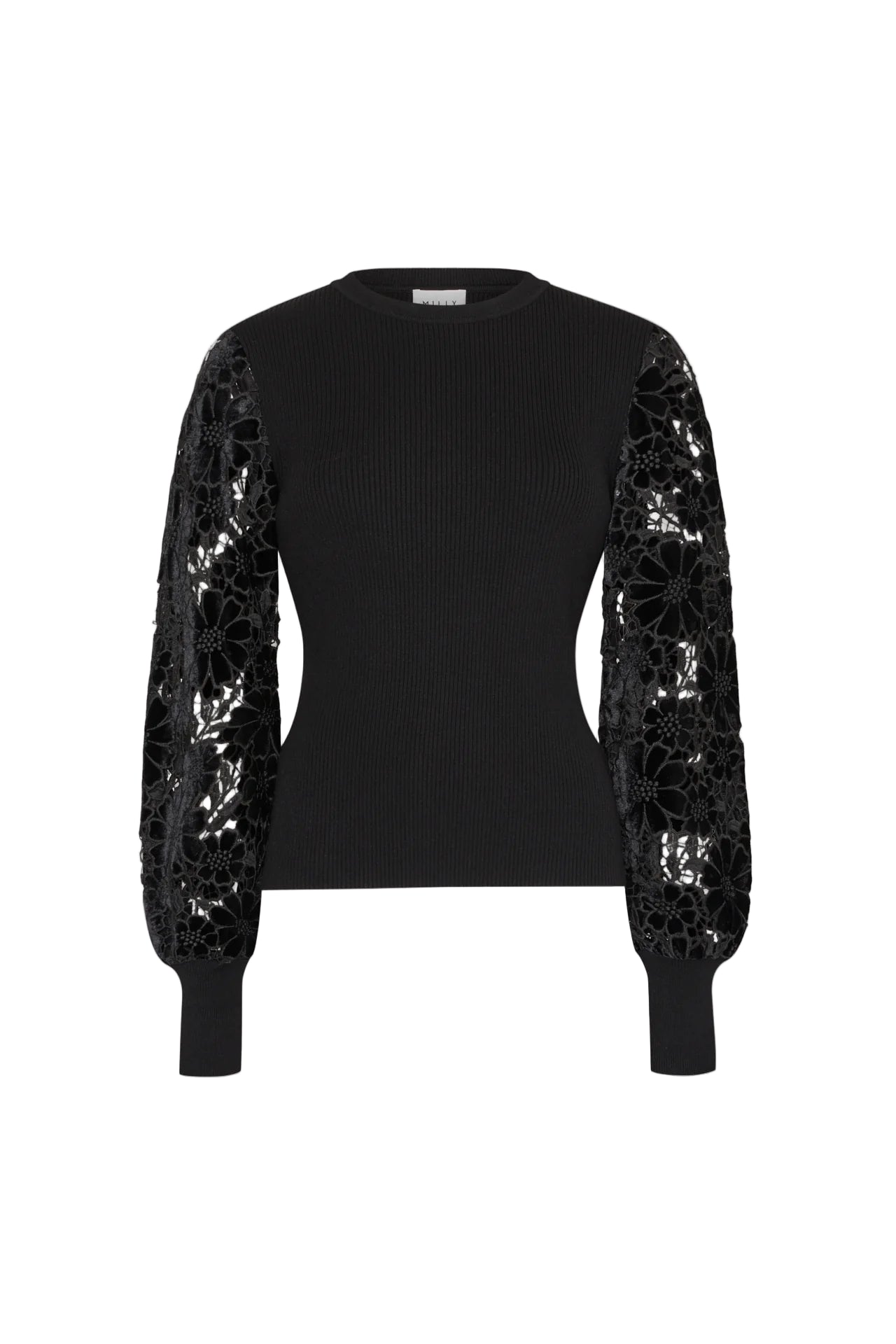 VELVET LACE SLEEVE SWEATER-Sassanova