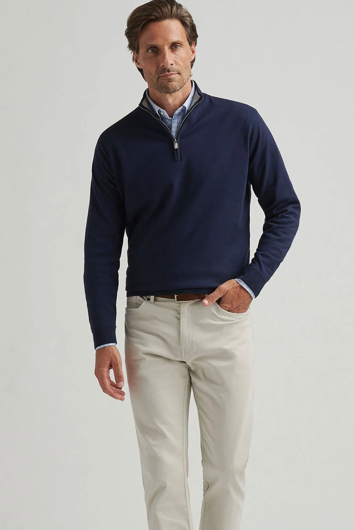 COOLSPUN COTTON 1/4 ZIP SWEATER NAVY  - Sassanova