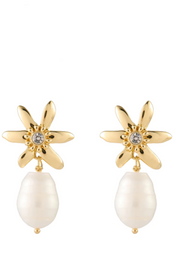 ELENA PEARL DROP EARRINGS- WHT/GLD