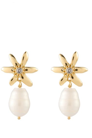 ELENA PEARL DROP EARRINGS- WHT/GLD