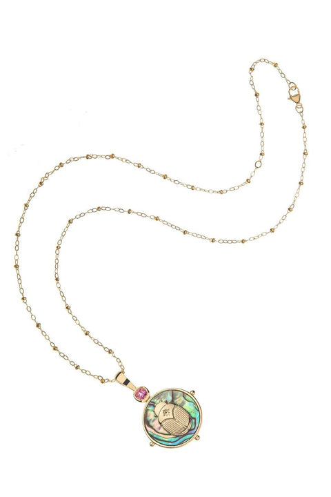 PROTECT ABALONE SCARAB NECKLACE- SATELLITE CHAIN
