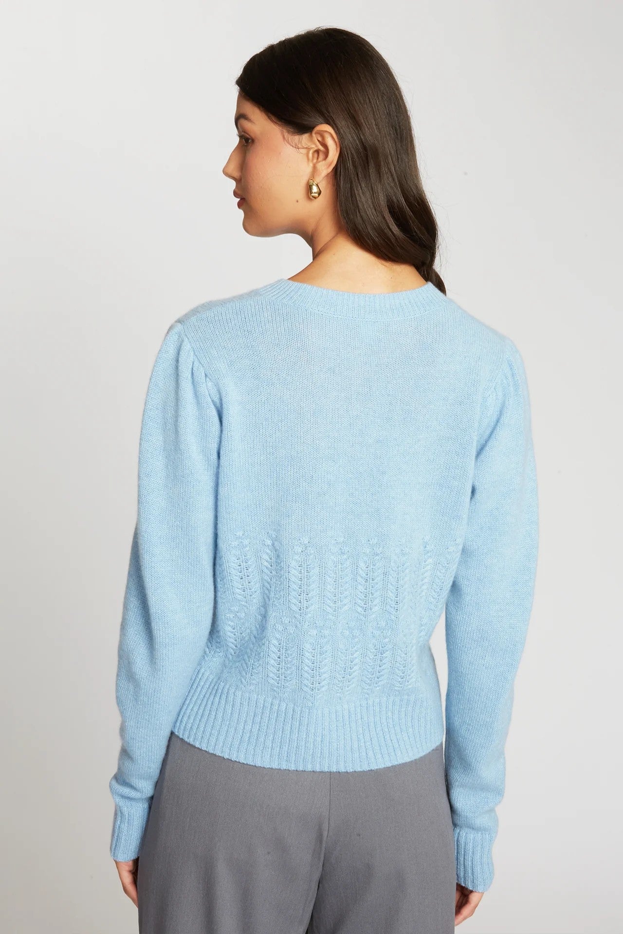 PUFF SLV POPCORN STITCH CARDIGAN - Sweaters - Sassanova