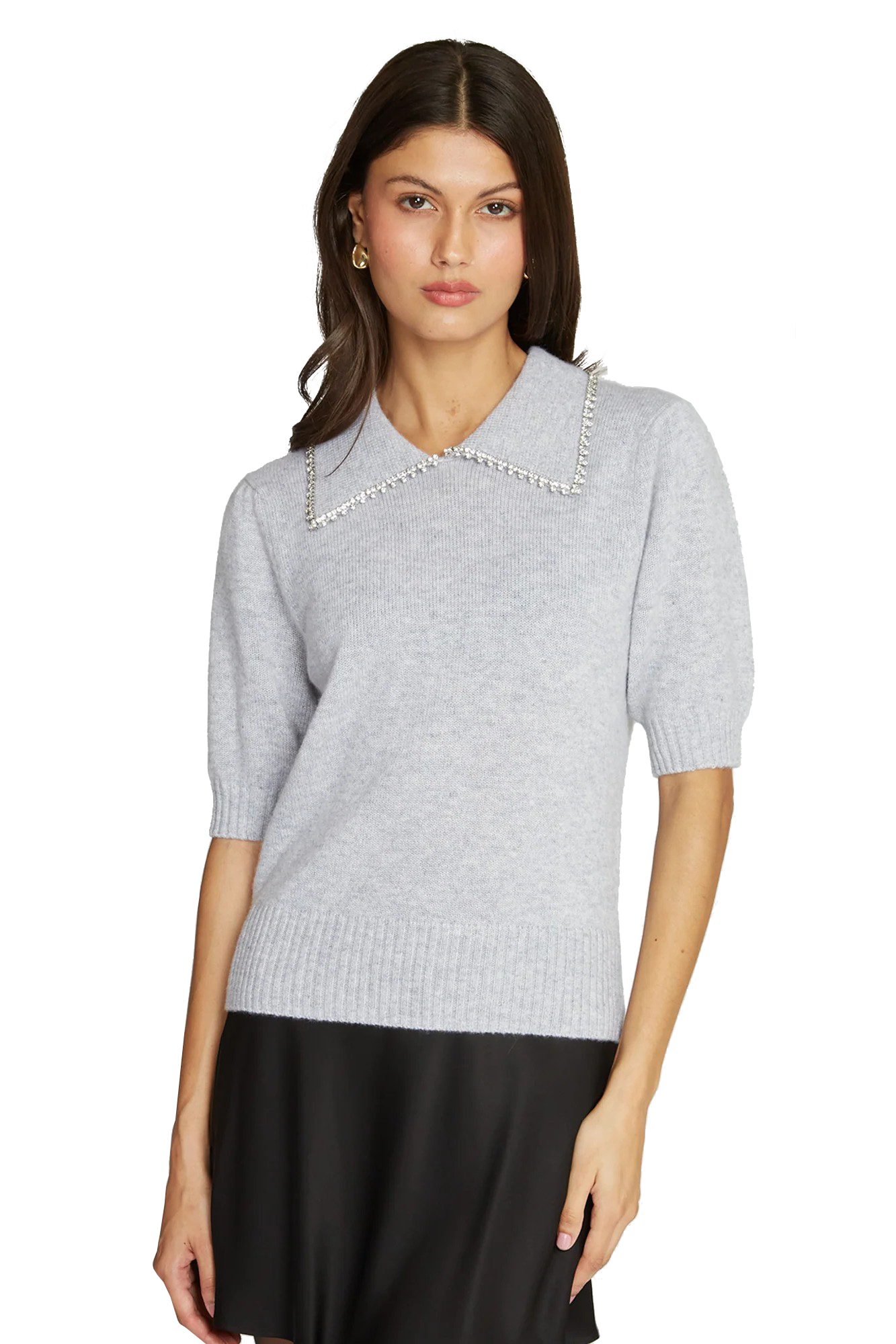 PETER PAN COLLAR W/ RHINESTONE TRIM - Sweaters - Sassanova