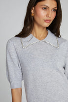 PETER PAN COLLAR W/ RHINESTONE TRIM - Sweaters - Sassanova