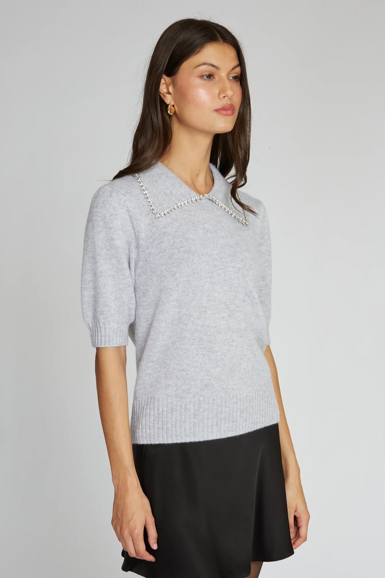 PETER PAN COLLAR W/ RHINESTONE TRIM - Sweaters - Sassanova