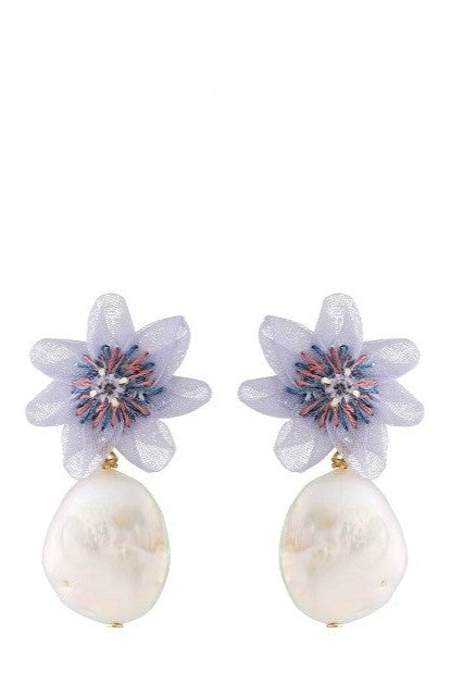 CATERINA PEARL DROP EARRINGS- BLUE