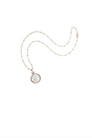 FOREVER WHT MOP MOON & BACK FACE NECKLACE- SATELLITE CHAIN