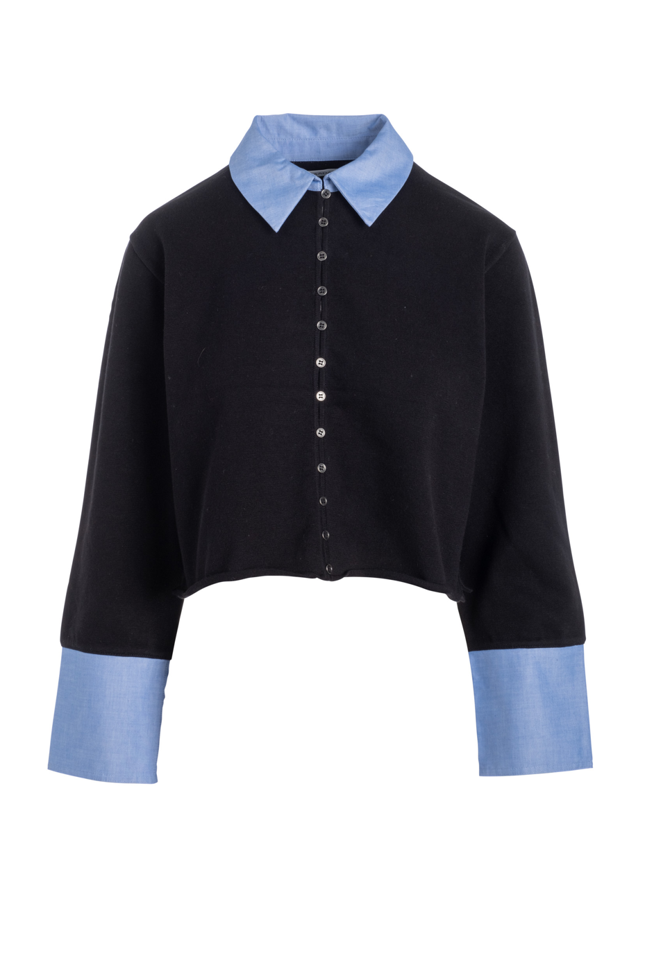 COTTON CASHMERE MIXED MEDIA BUTTON DOWN - Sweaters - Sassanova