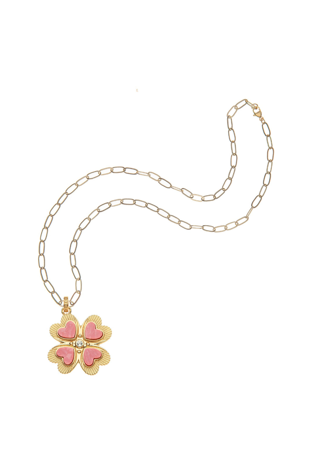 LUCKY IN LOVE CORAL CLOVER PENDANT- DRAWN LINK CHAIN - Necklaces - Sassanova