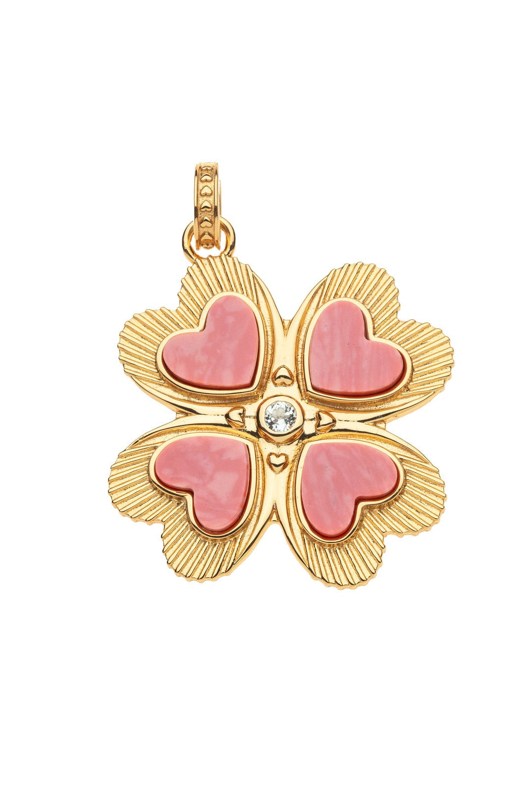 LUCKY IN LOVE CORAL CLOVER PENDANT- DRAWN LINK CHAIN - Necklaces - Sassanova