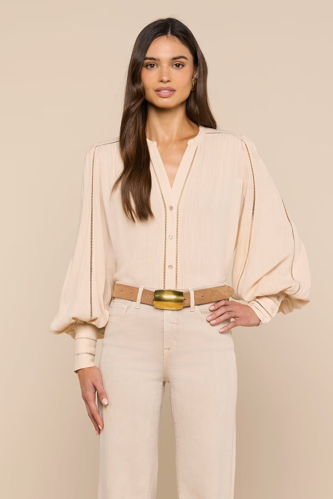 KIERA LADDER TRIM BLOUSE - Blouses - Sassanova