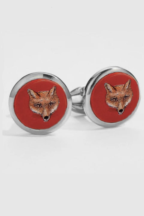 ROUND RED FOX HEAD CUFFLINKS- PALLADIUM