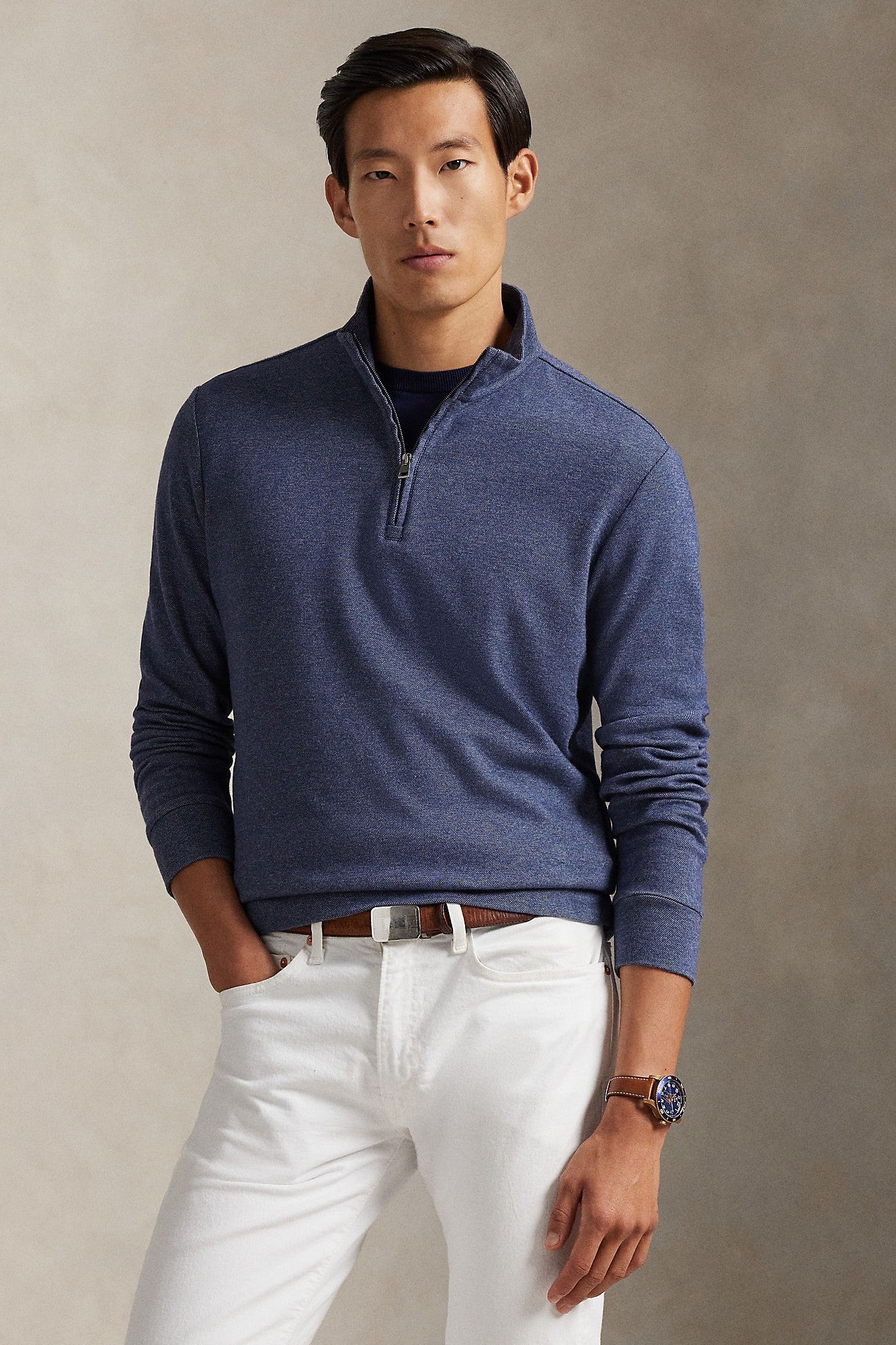 LONG SLEEVE TEXTURED 1/2 ZIP PULLOVER - Sweaters - Novaman