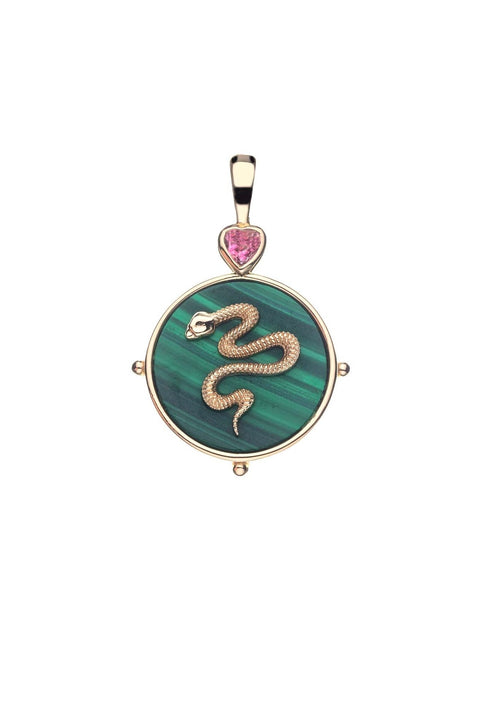 PROTECT MALACHITE SNAKE PENDANT- SATELLITE CHAIN